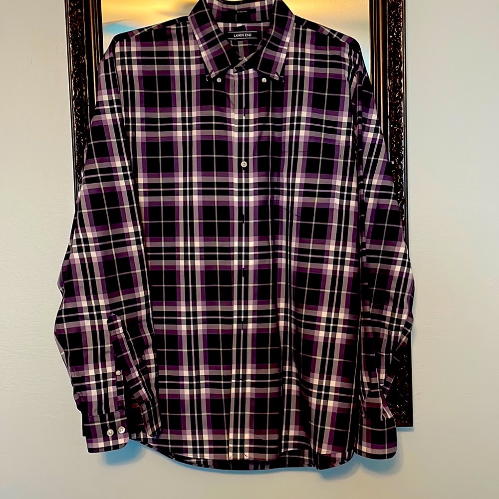 Lands’ End Purple No Iron Twill Traditional Fit 17-17 1/2